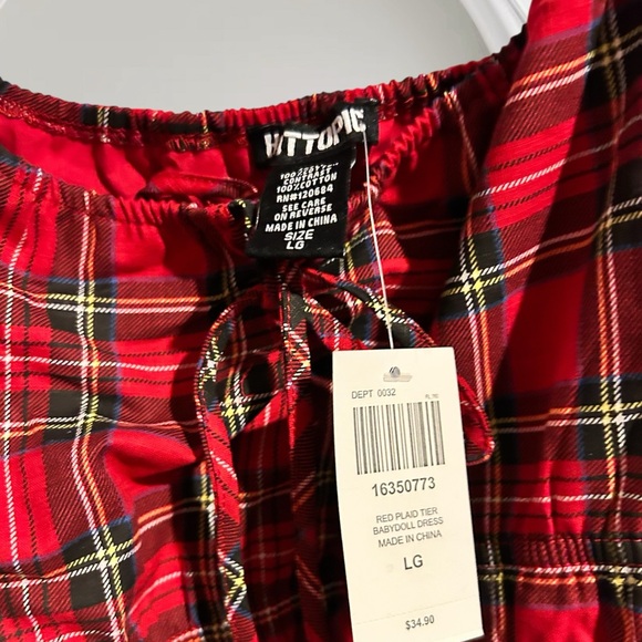 Hot Topic Red Plaid Babydoll Dress - Picture 3 of 4